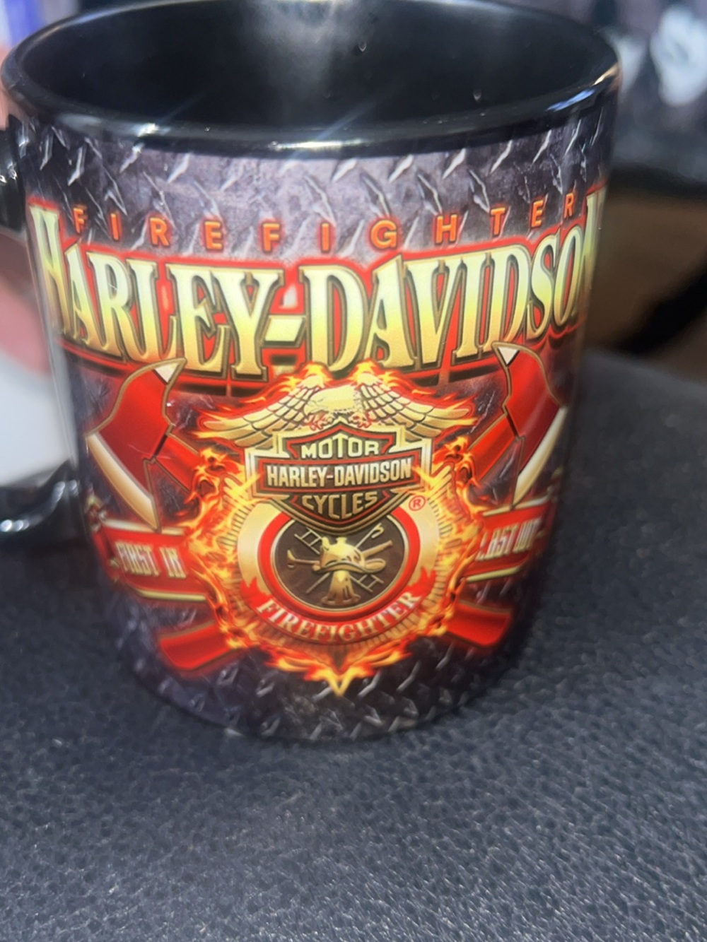Harley-Davidson Black and Red Firefighter Emblem Mug